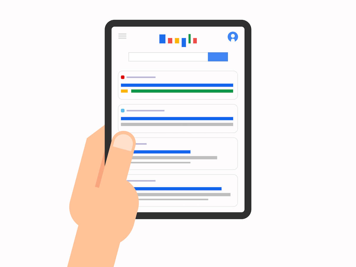 search results on a tablet
